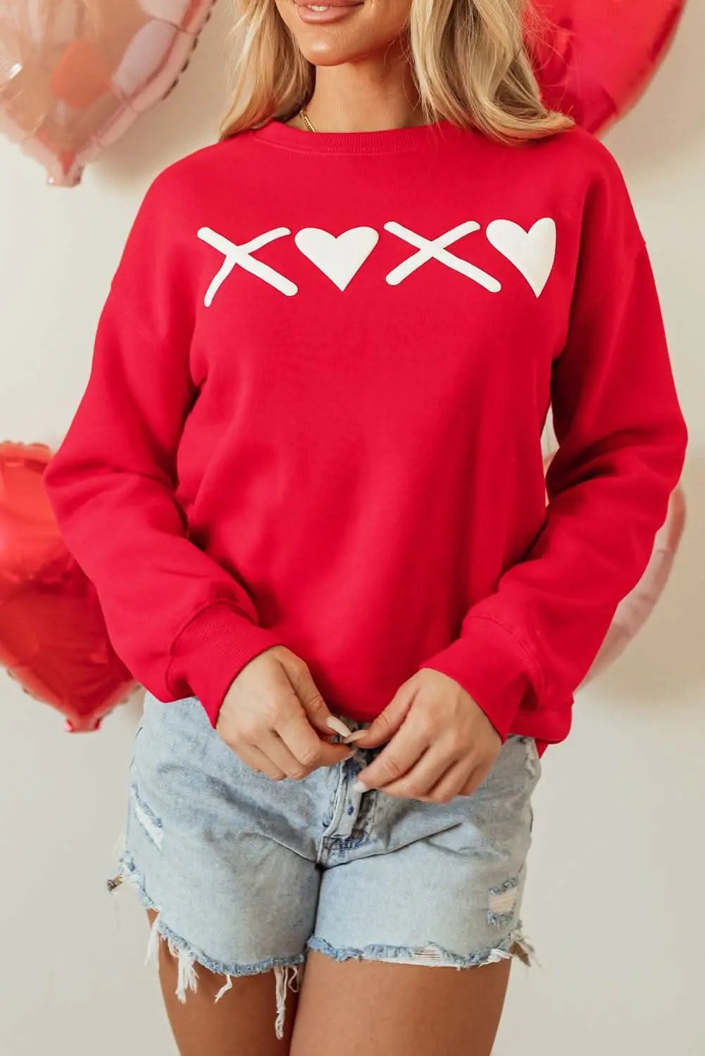 Red Puff XOXO Print Valentines Heart Sweatshirt - Love Salve